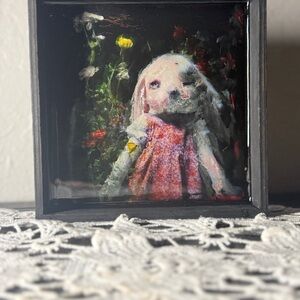 Whimsical Bunny Art Print in Black Frame covered with resin